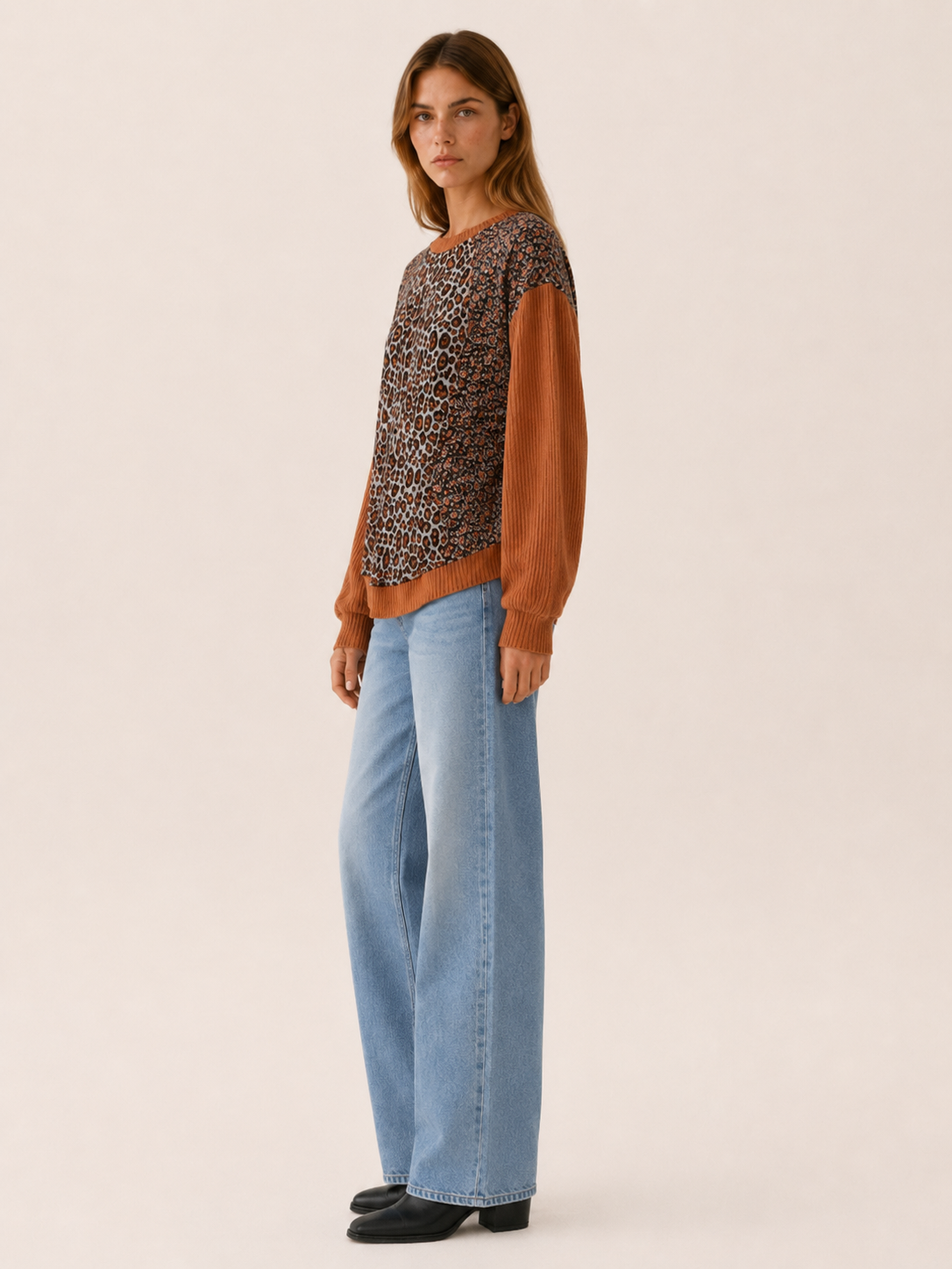 Arietta | Women's Leopard Print Sweatshirt with Floral Panels
