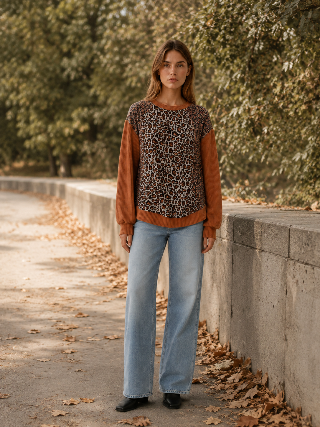 Arietta | Women's Leopard Print Sweatshirt with Floral Panels