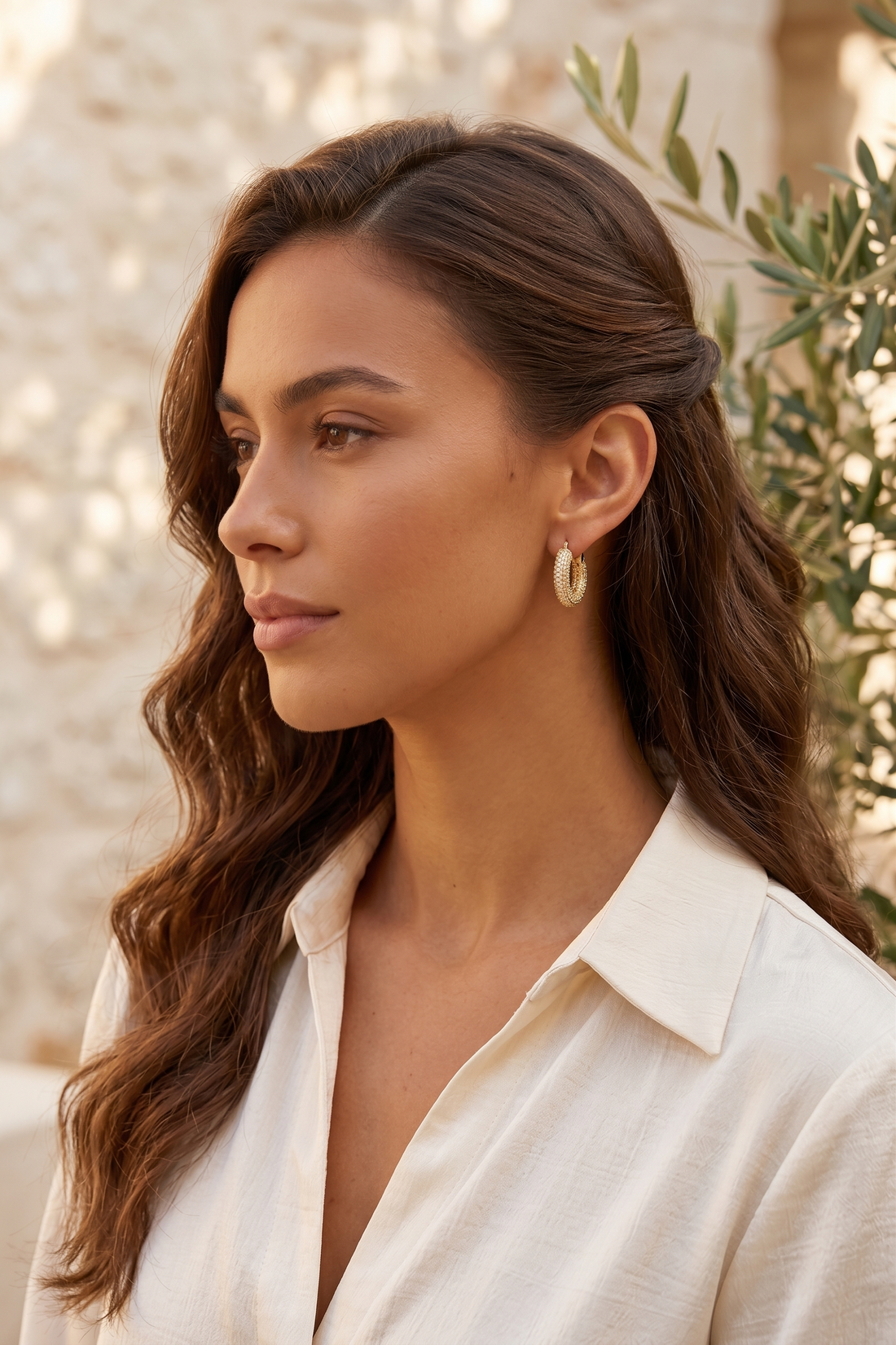 Astrid | Crystal Hoop Earrings with Gold Finish