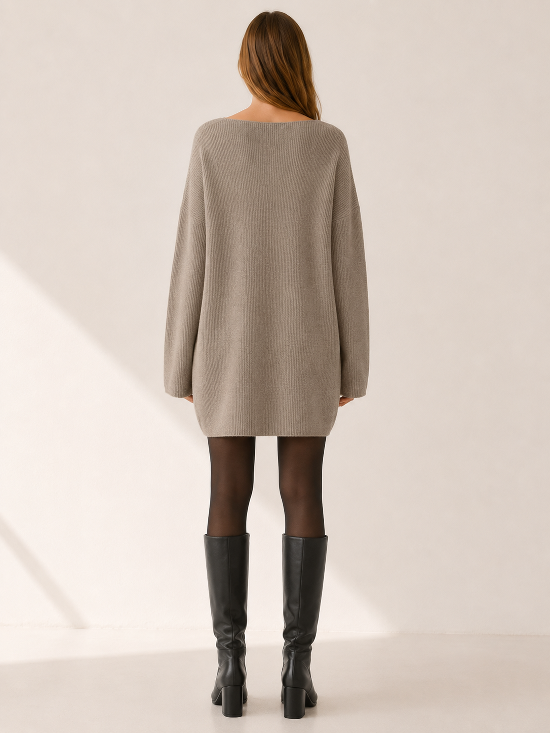Auralisse | Sweater Dress with V-Neck and Dropped Shoulders