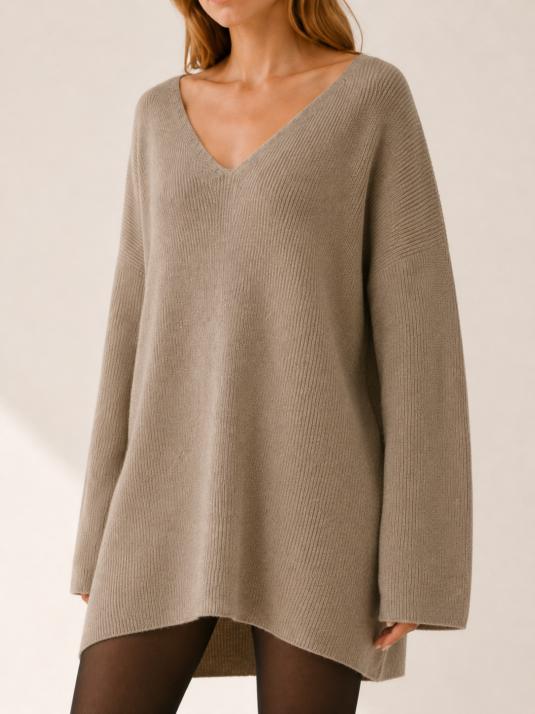 Auralisse | Sweater Dress with V-Neck and Dropped Shoulders