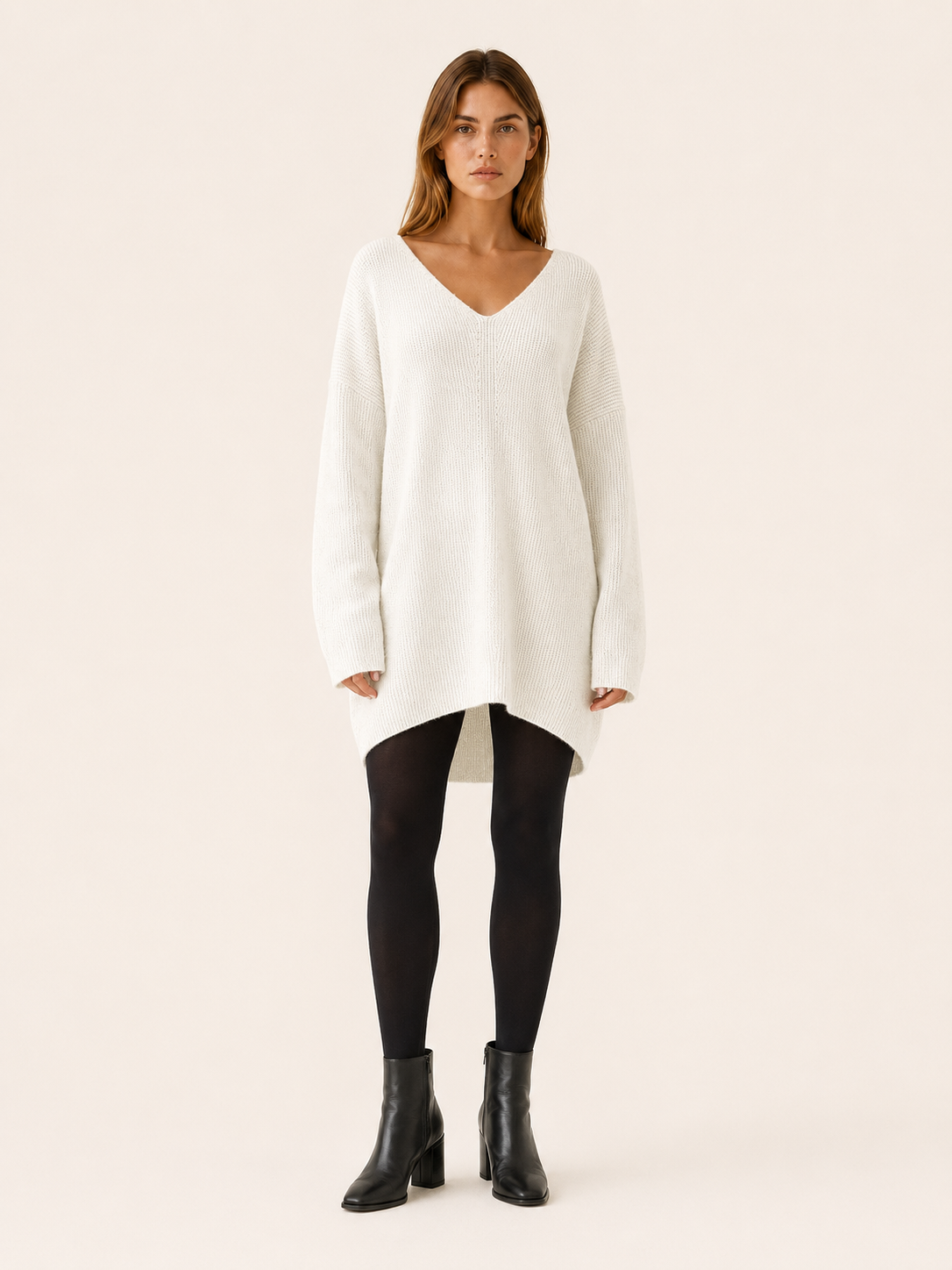 Auralisse | Sweater Dress with V-Neck and Dropped Shoulders