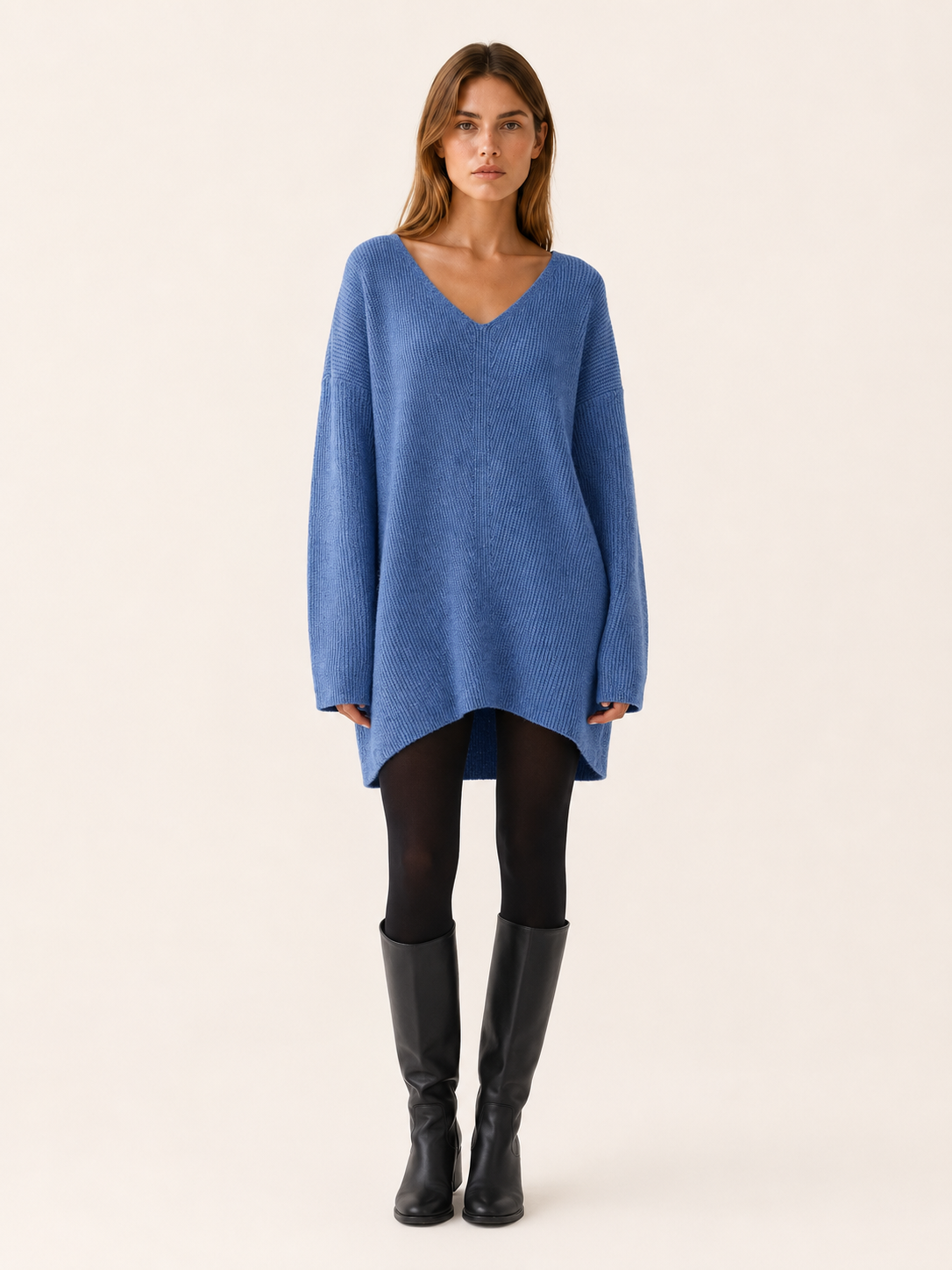 Auralisse | Sweater Dress with V-Neck and Dropped Shoulders