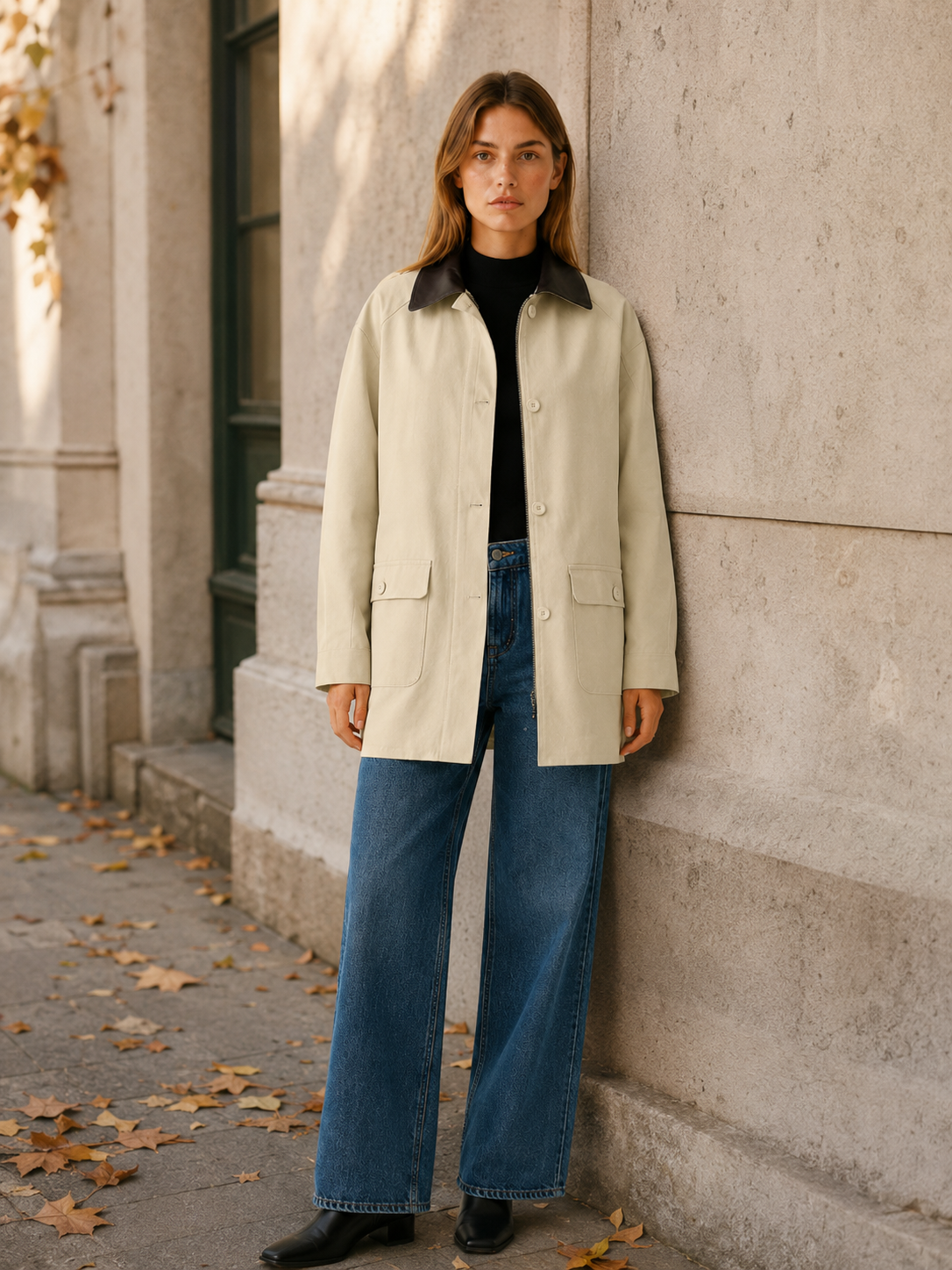 Aurelia | Barn Jacket with Contrast Collar and Relaxed Fit