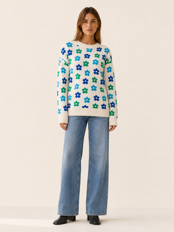 Aurembia | Floral Sweater with Crew Neck and Relaxed Fit