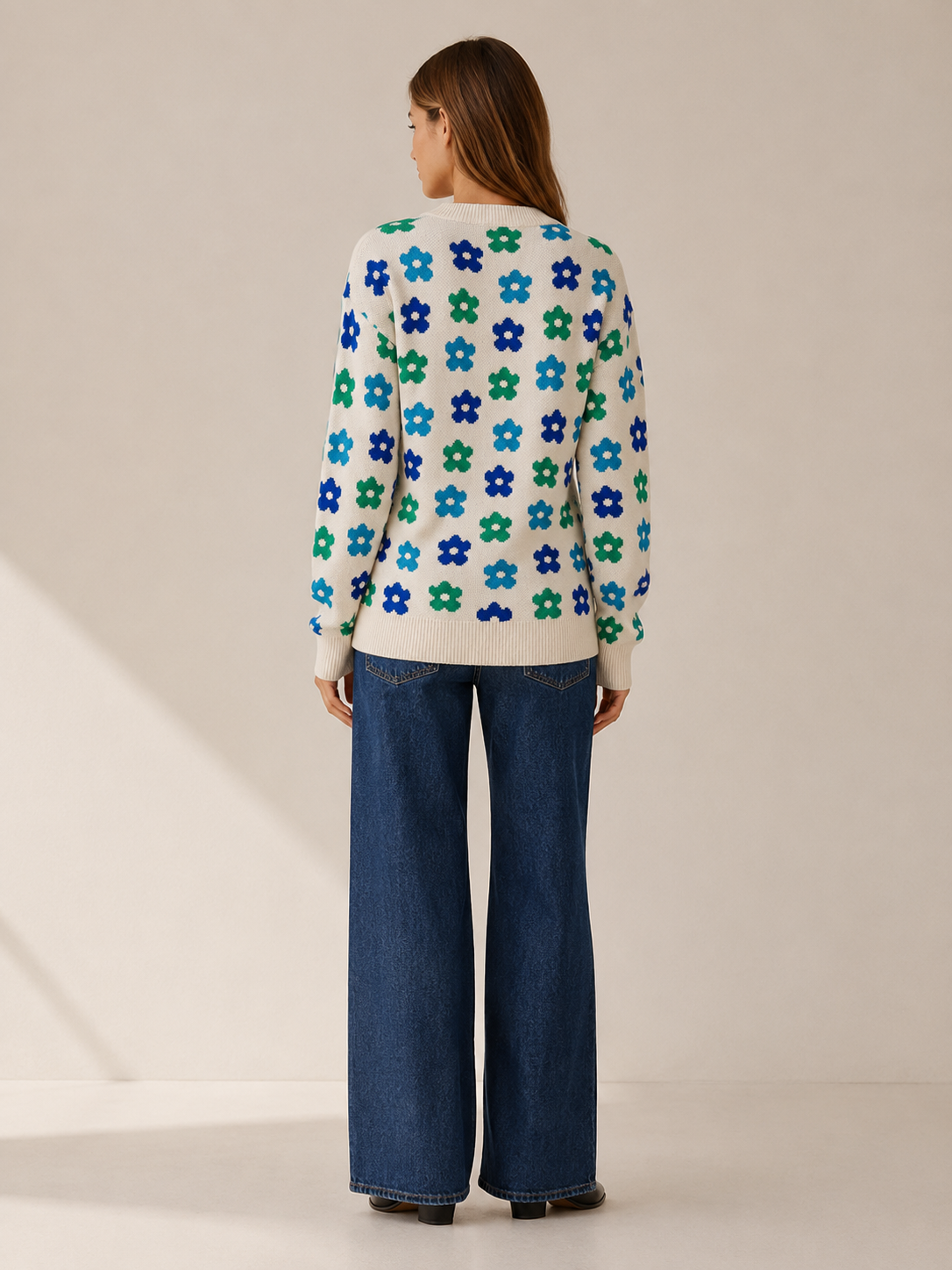 Aurembia | Floral Sweater with Crew Neck and Relaxed Fit