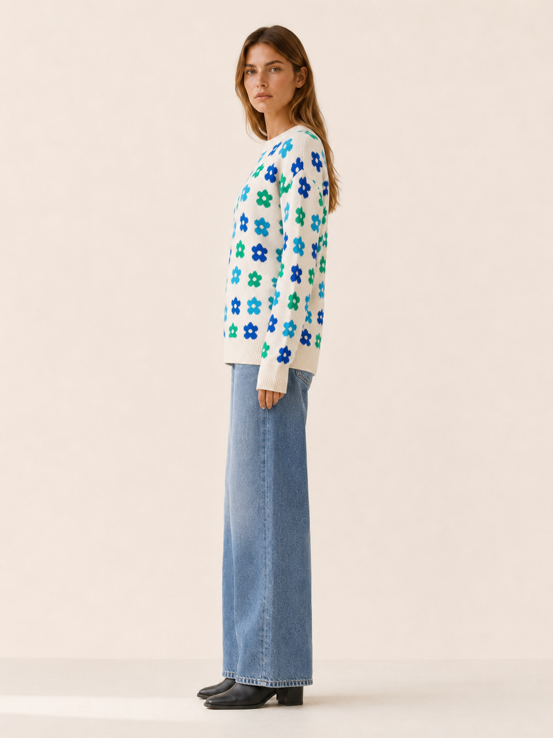 Aurembia | Floral Sweater with Crew Neck and Relaxed Fit