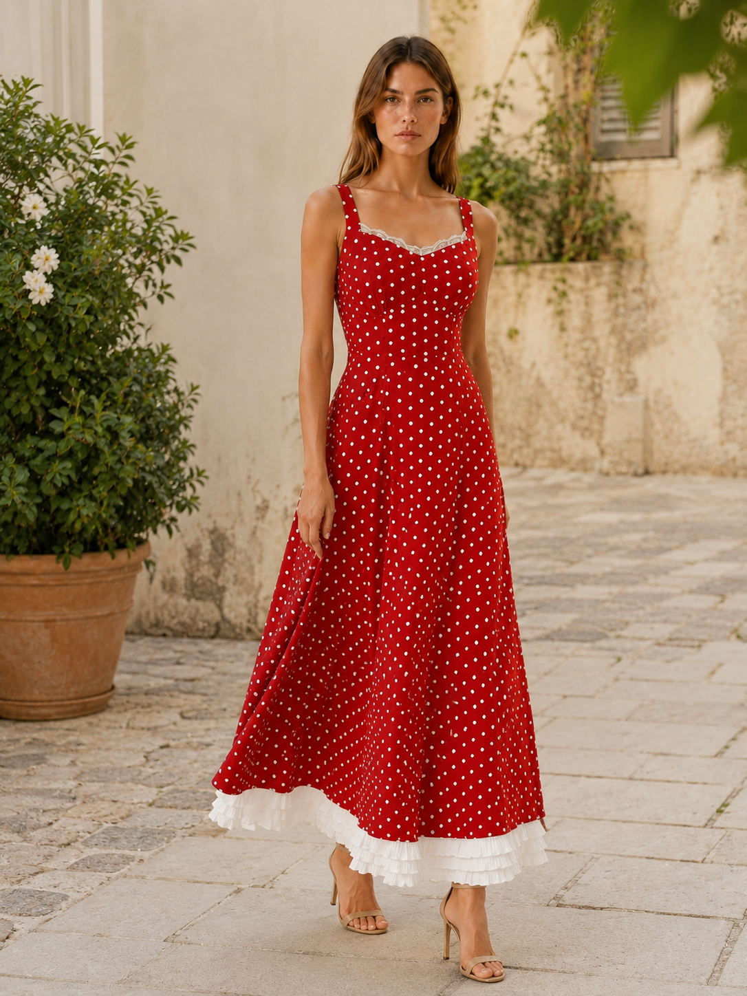 Aurette | Lace Chiffon Maxi Dress with Patchwork Detail Sundress