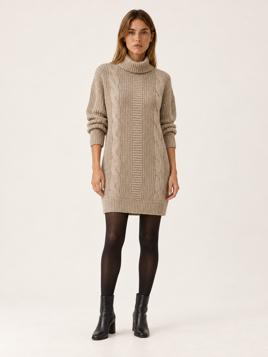 Auroree | Women's Turtleneck Cable Knit Mini Sweater Dress Fall