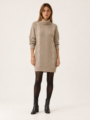 Auroree | Women's Turtleneck Cable Knit Mini Sweater Dress Fall