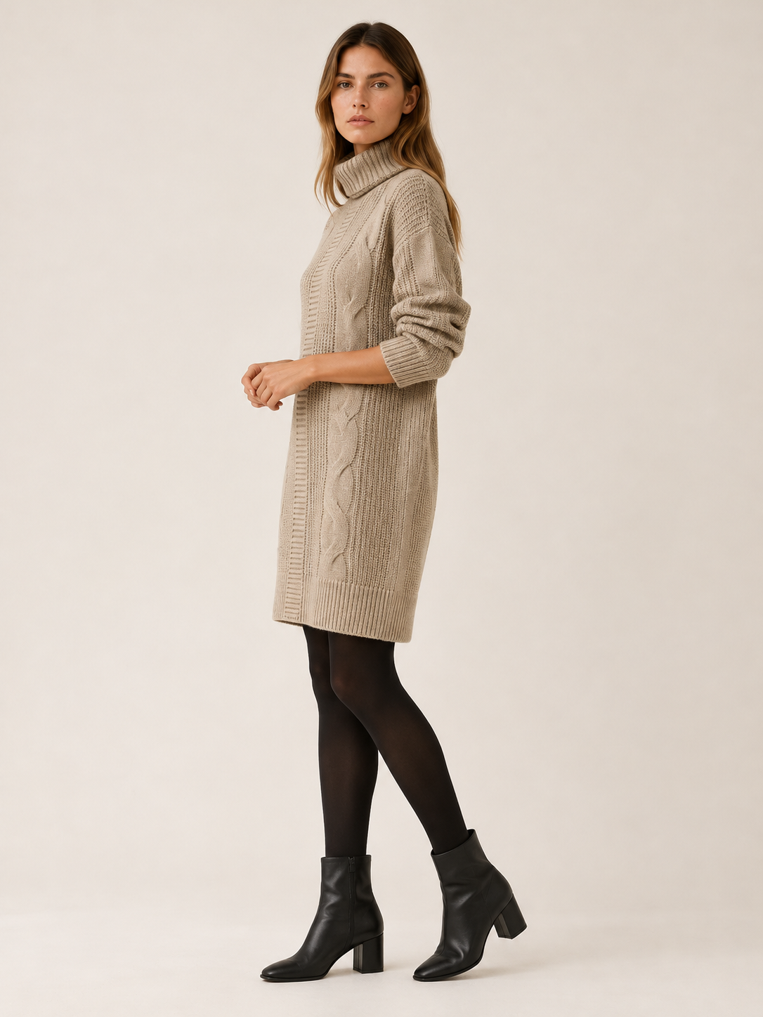Auroree | Women's Turtleneck Cable Knit Mini Sweater Dress Fall