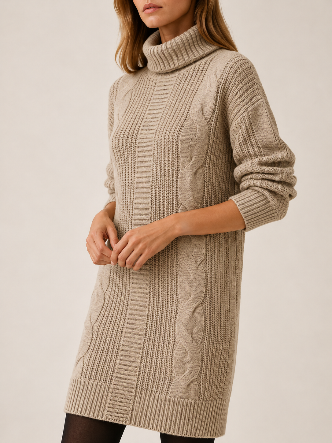 Auroree | Women's Turtleneck Cable Knit Mini Sweater Dress Fall