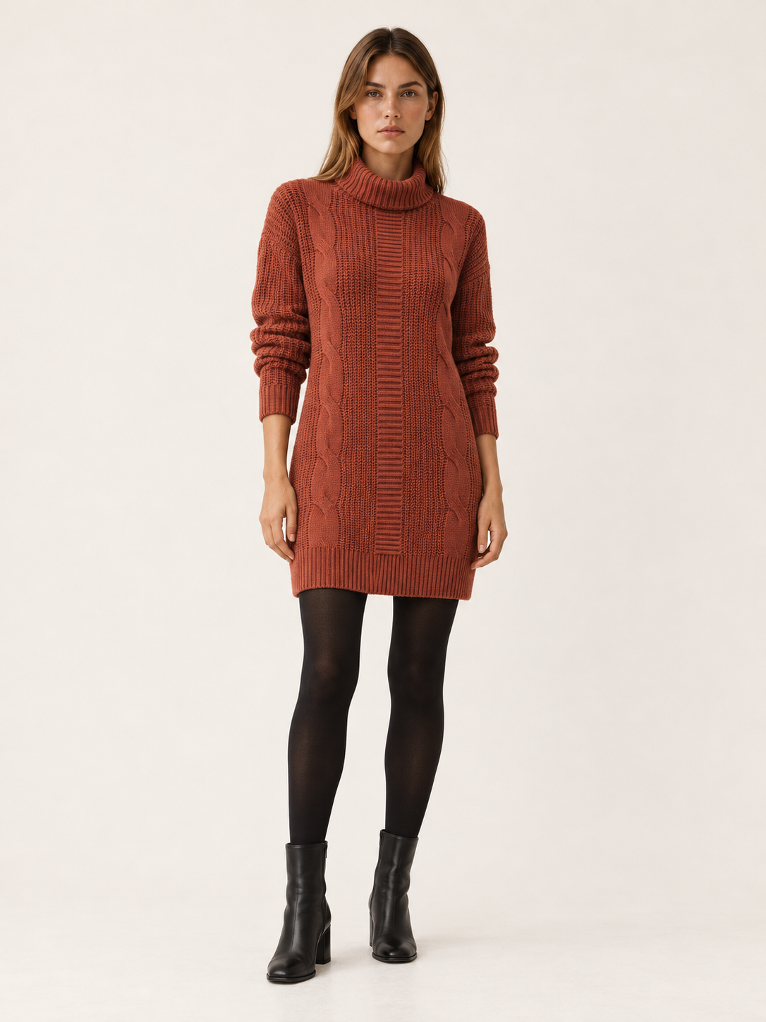 Auroree | Women's Turtleneck Cable Knit Mini Sweater Dress Fall