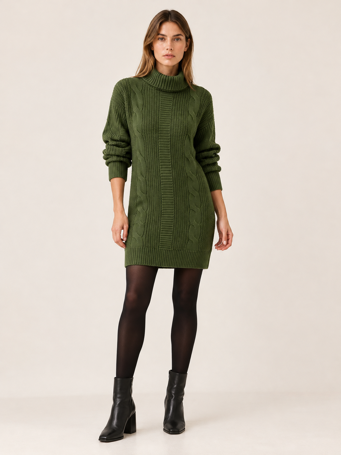 Auroree | Women's Turtleneck Cable Knit Mini Sweater Dress Fall