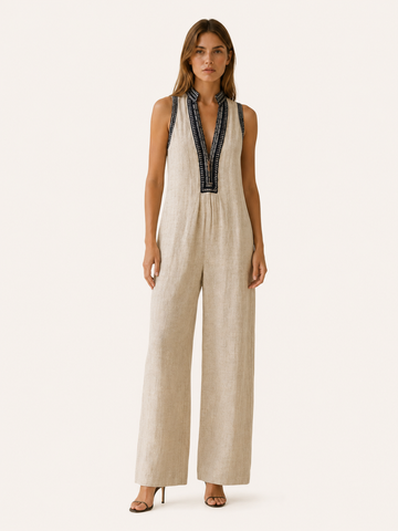 Avelyn | Embroidered Jumpsuit with V Neck Wide Leg Fit