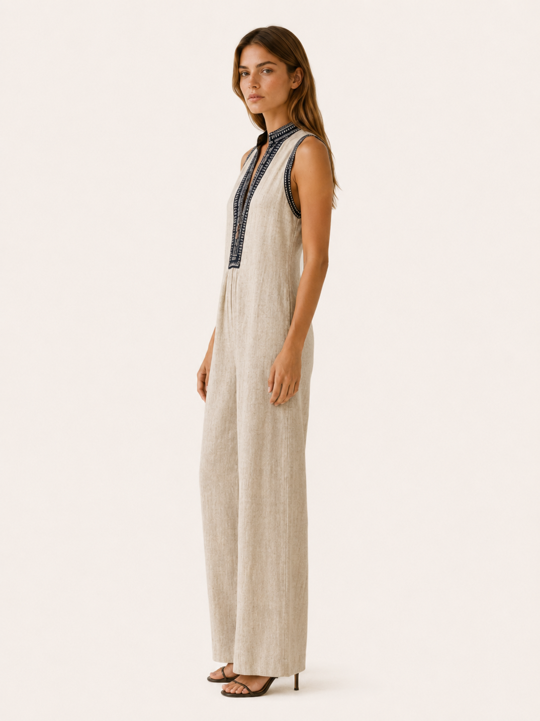 Avelyn | Embroidered Jumpsuit with V Neck Wide Leg Fit