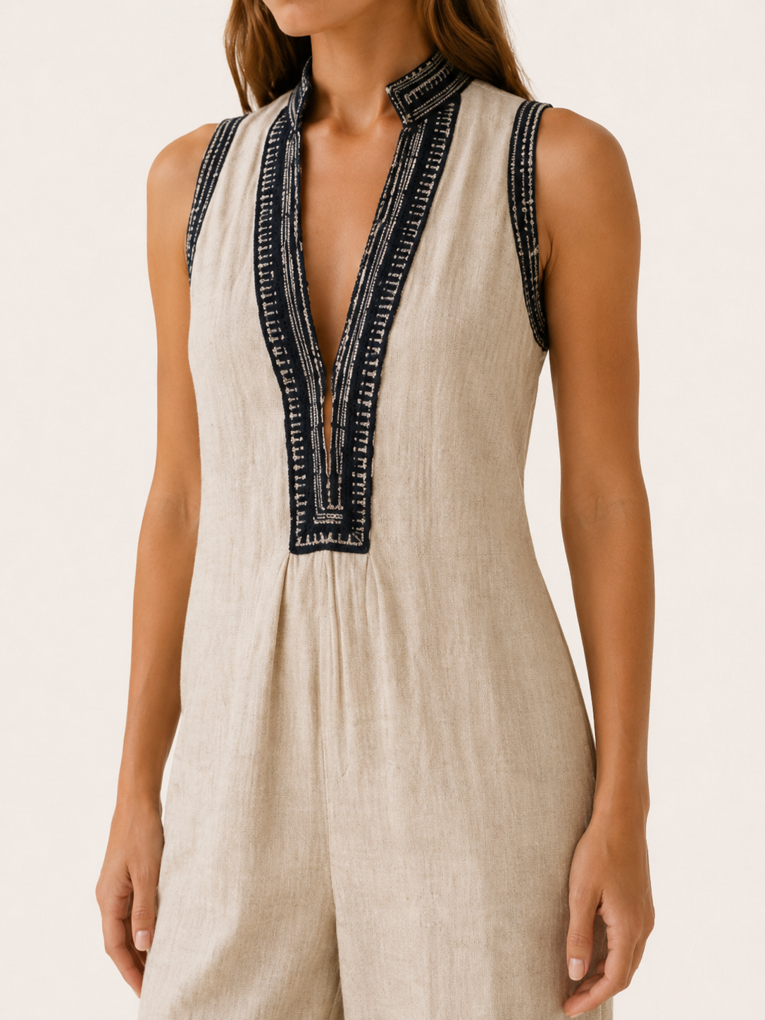 Avelyn | Embroidered Jumpsuit with V Neck Wide Leg Fit