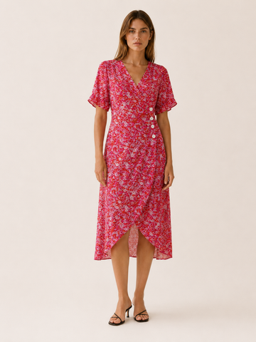 Aviana | Floral Midi Dress with Wrap Front