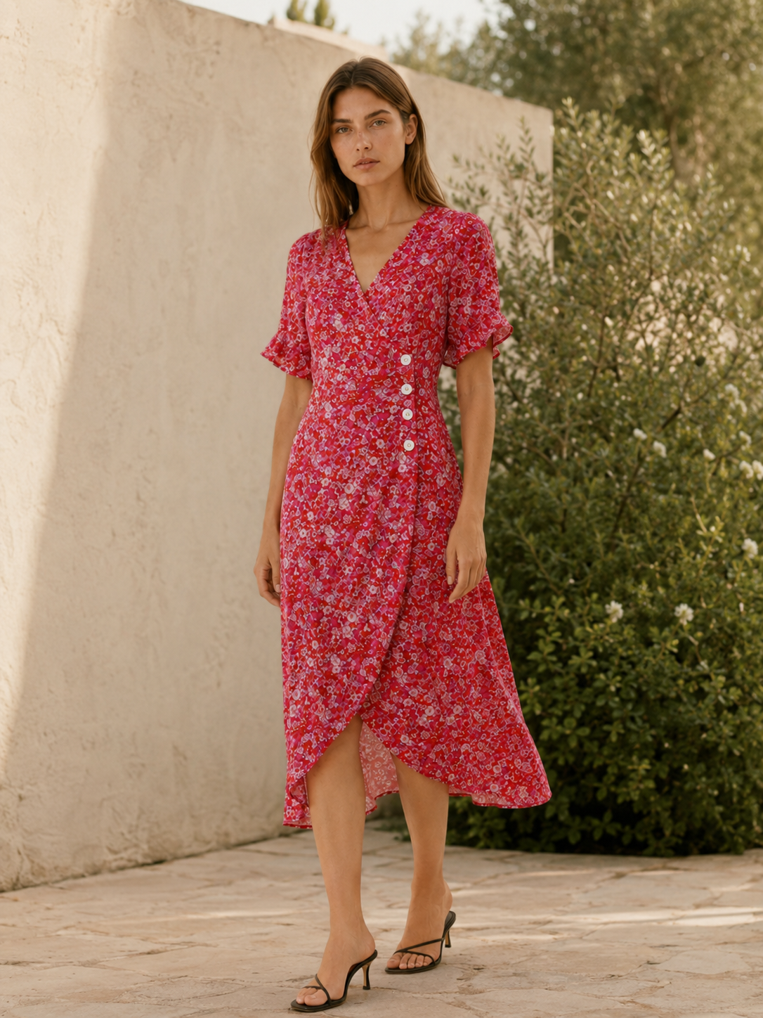 Aviana | Floral Midi Dress with Wrap Front