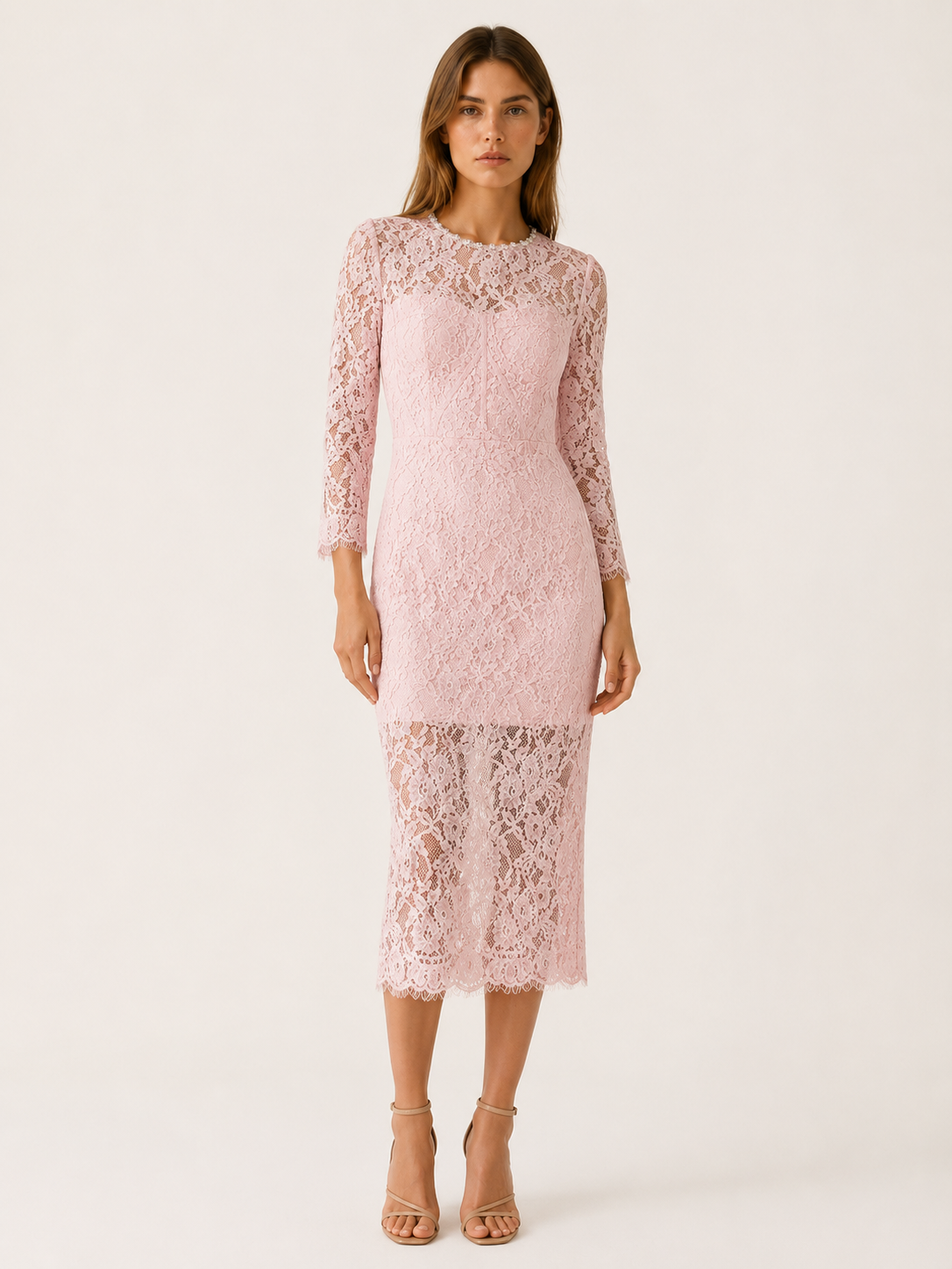 Avina | Lace Midi Dress with Long Sleeves