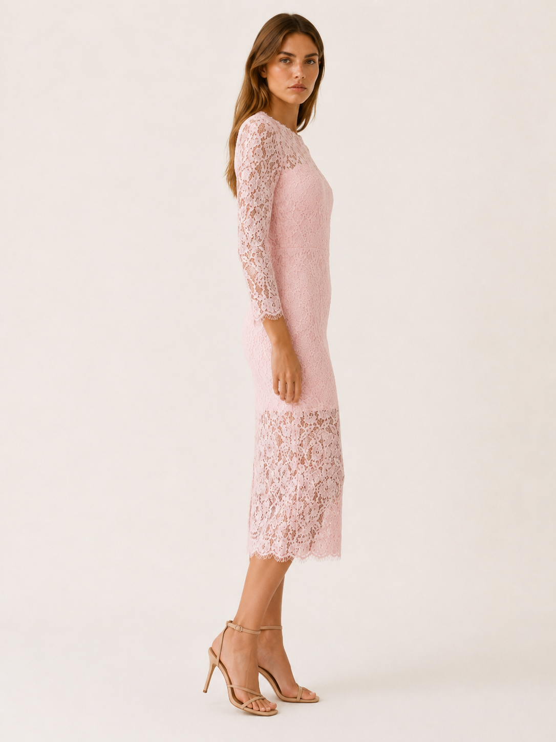 Avina | Lace Midi Dress with Long Sleeves