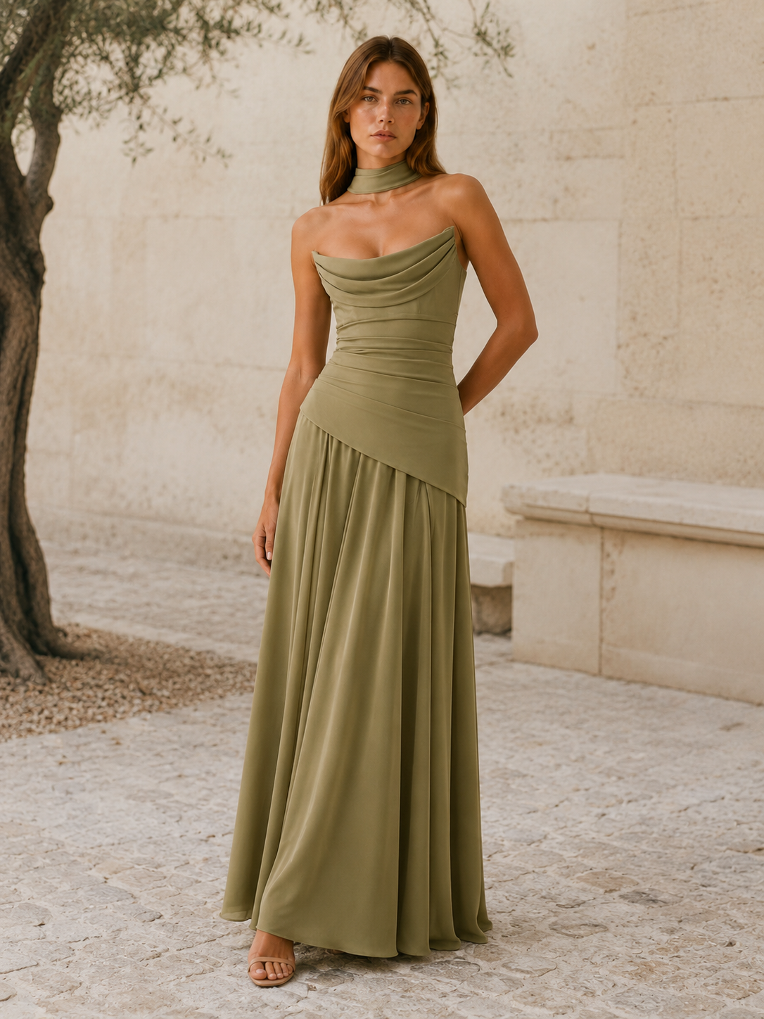 Aviva | Strapless Maxi Dress with Drape Detail