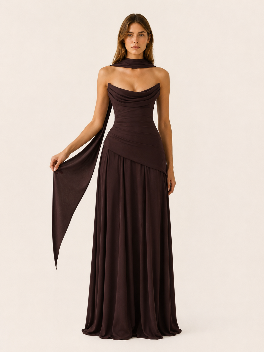 Aviva | Strapless Maxi Dress with Drape Detail