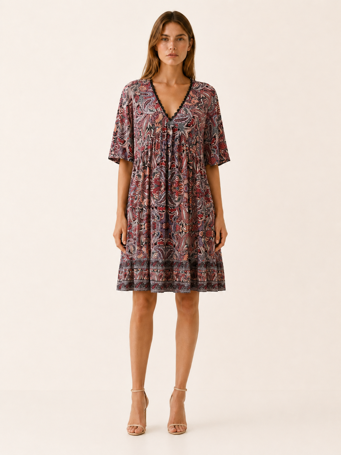 Avonlea | Boho Mini Dress with Paisley Print Summer Dress