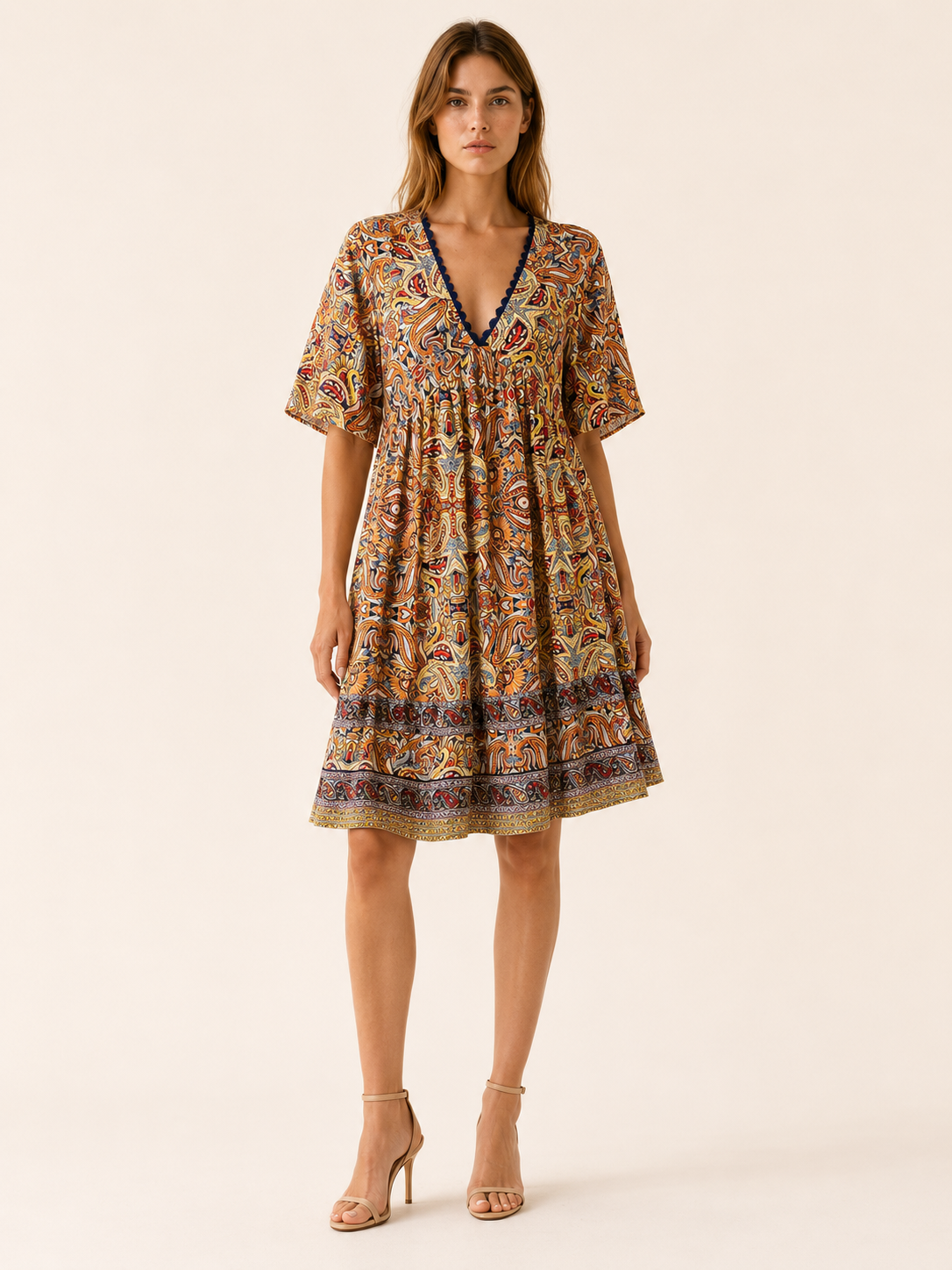 Avonlea | Boho Mini Dress with Paisley Print Summer Dress