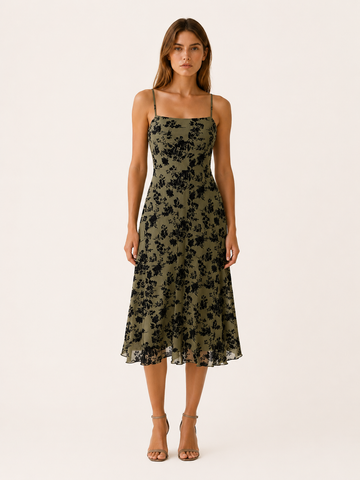 Bella | Floral Midi Dress with Square Neckline