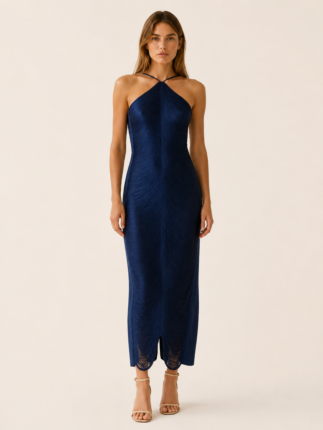 Bellamy | Fringe Maxi Dress with Halter Neck Evening Dress
