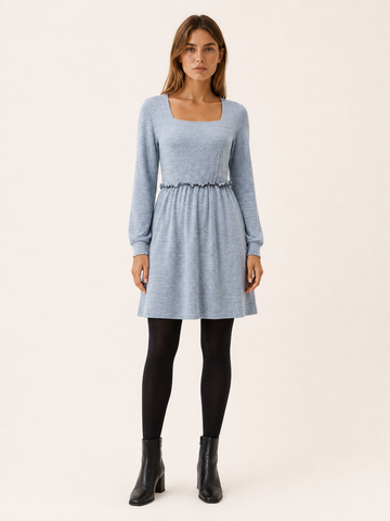 Bianca | Women's Square Neck Frill Mini Dress with Long Sleeves