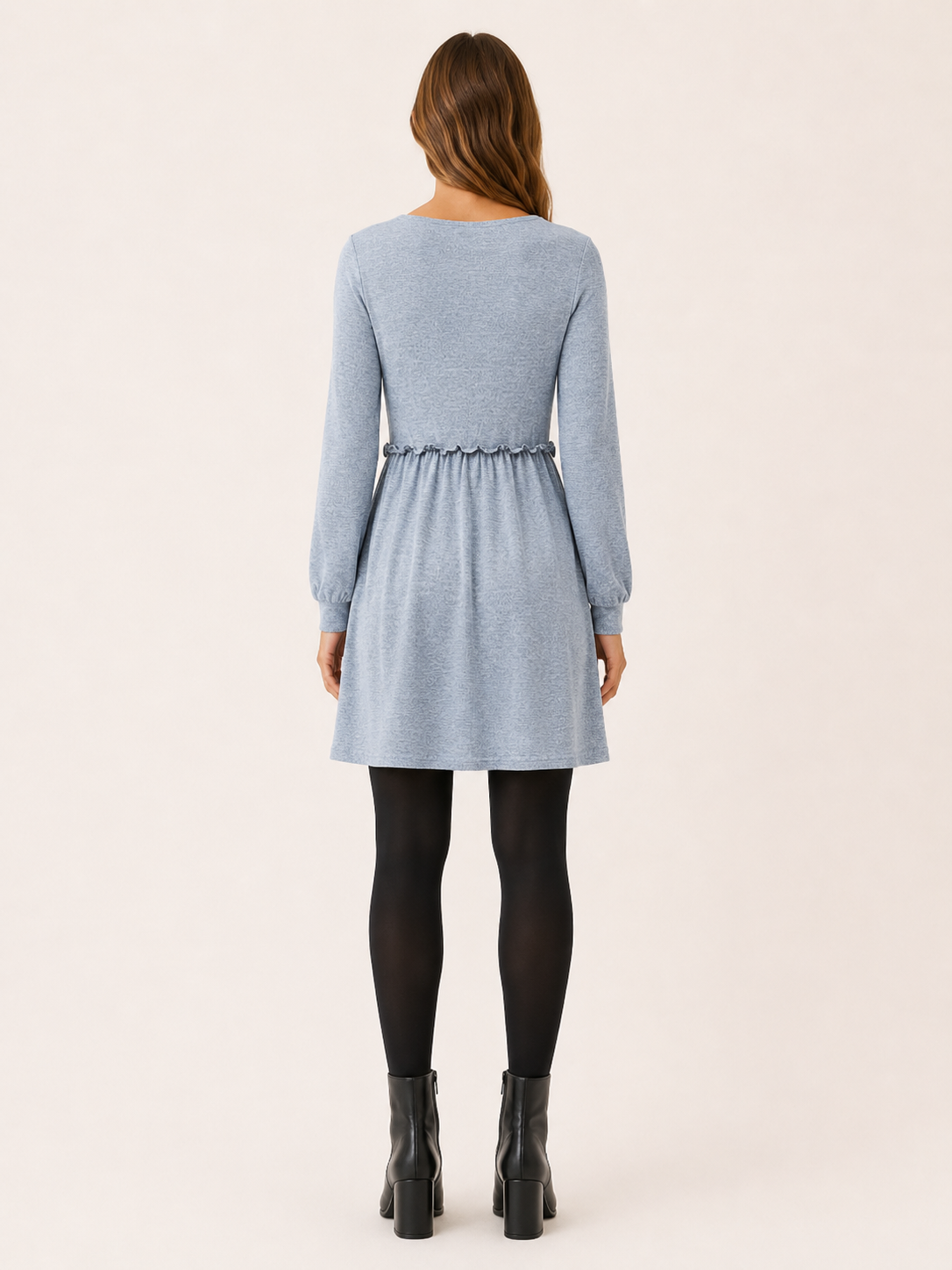Bianca | Women's Square Neck Frill Mini Dress with Long Sleeves