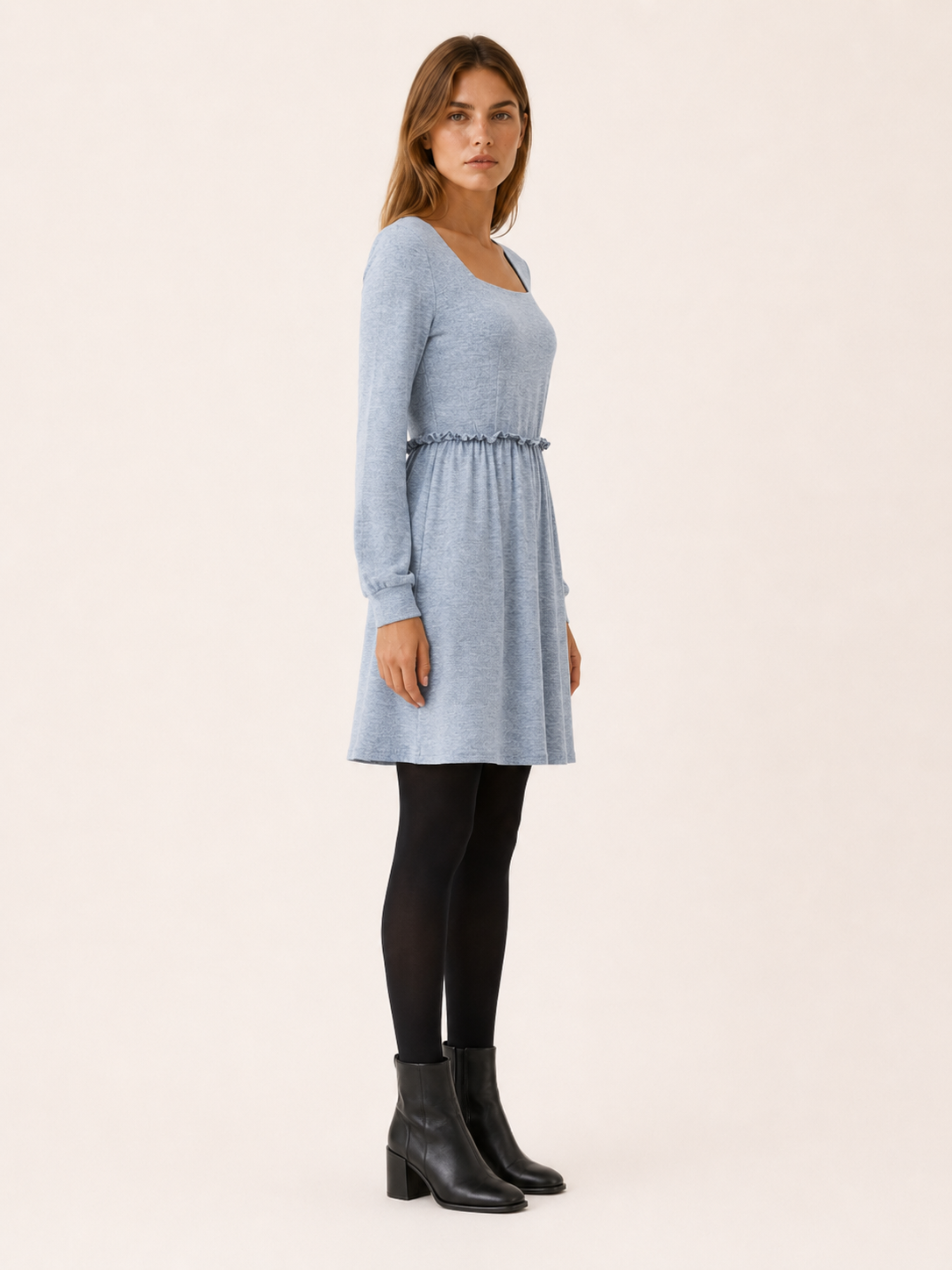 Bianca | Women's Square Neck Frill Mini Dress with Long Sleeves