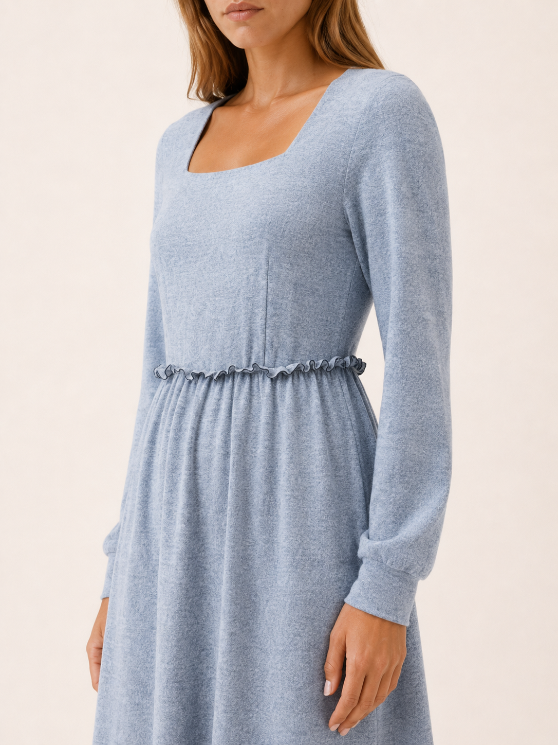 Bianca | Women's Square Neck Frill Mini Dress with Long Sleeves