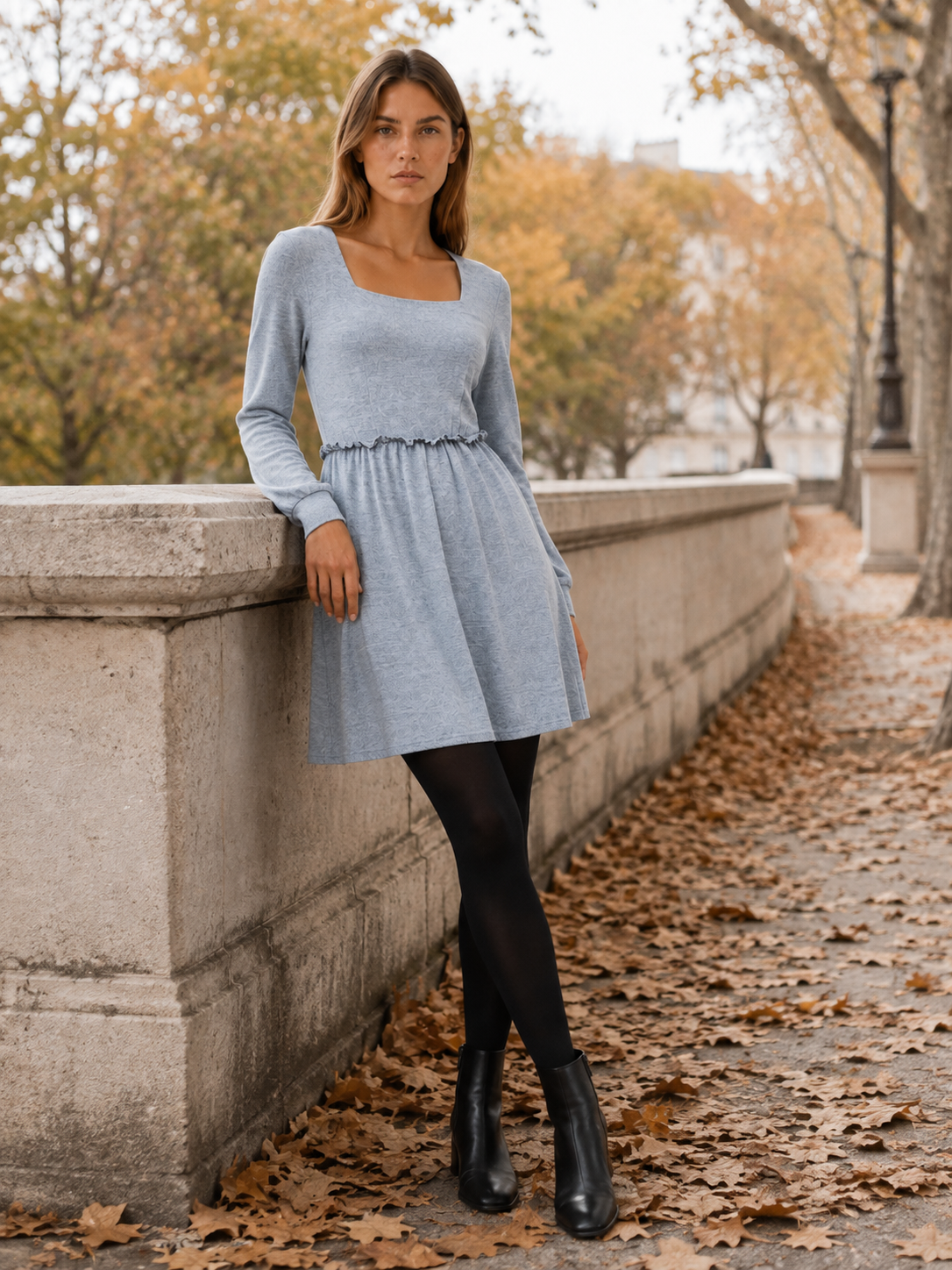 Bianca | Women's Square Neck Frill Mini Dress with Long Sleeves
