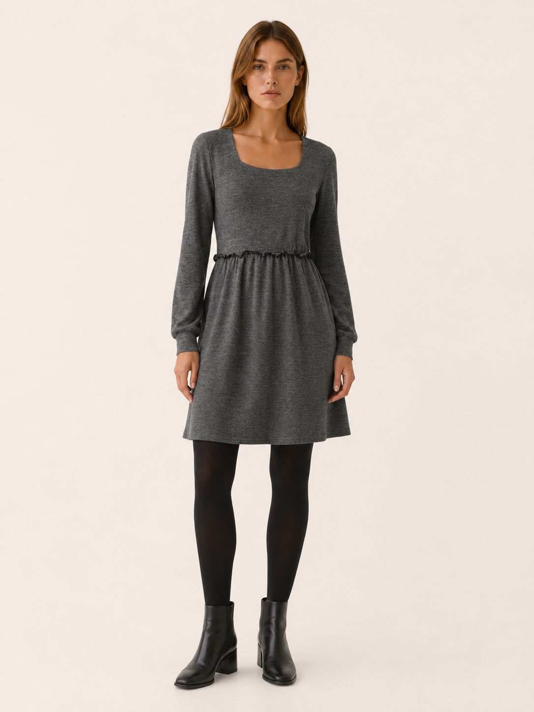 Bianca | Women's Square Neck Frill Mini Dress with Long Sleeves