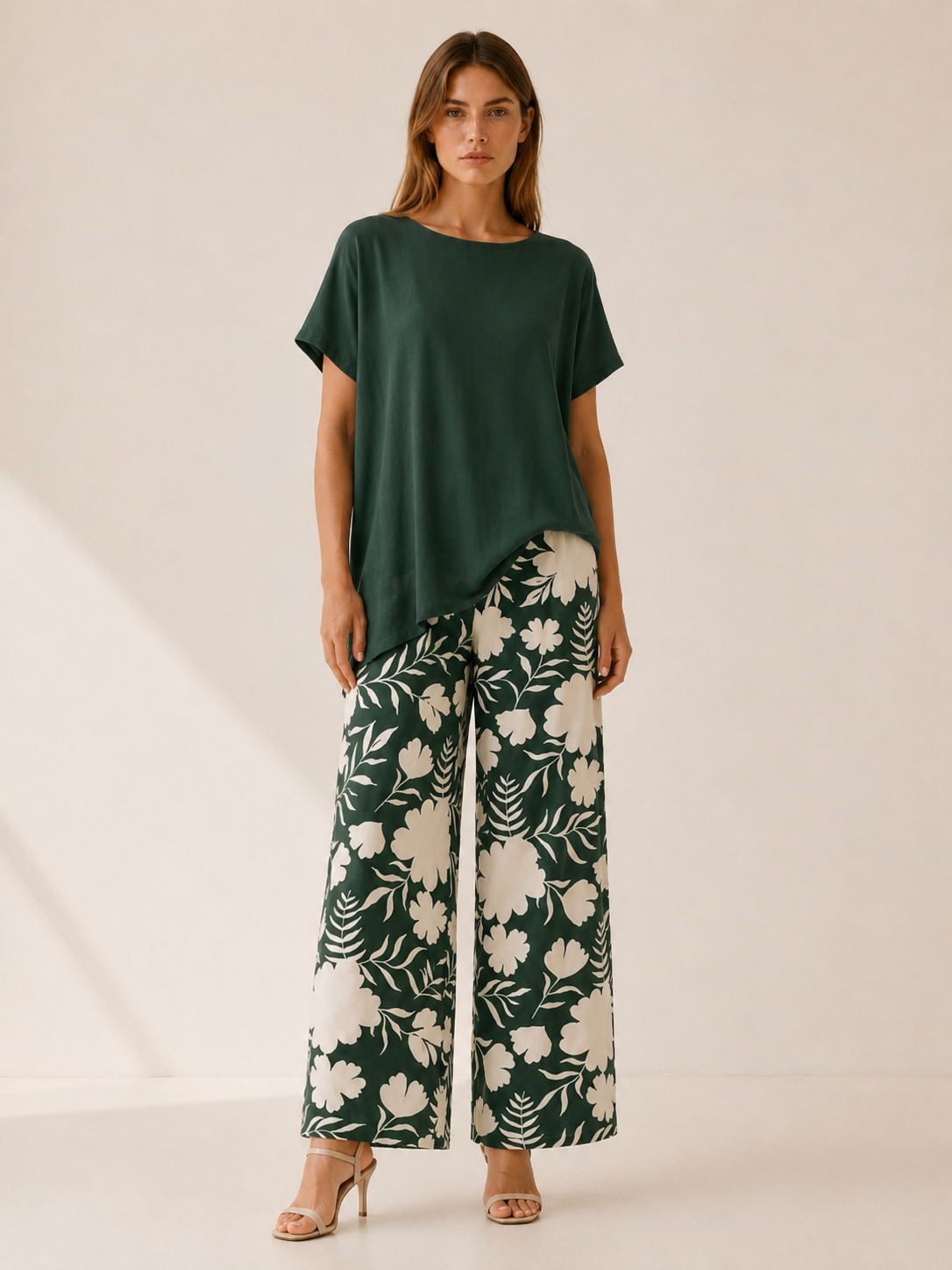 Branka | Two Piece Set with Floral Wide Leg Trousers