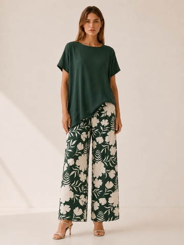 Branka | Two Piece Set with Floral Wide Leg Trousers