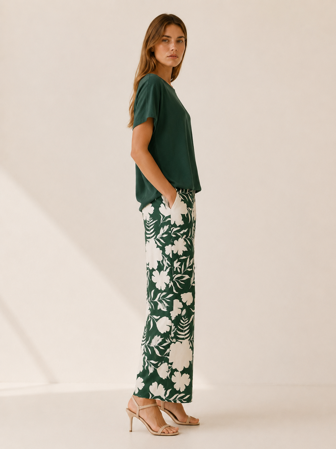Branka | Two Piece Set with Floral Wide Leg Trousers