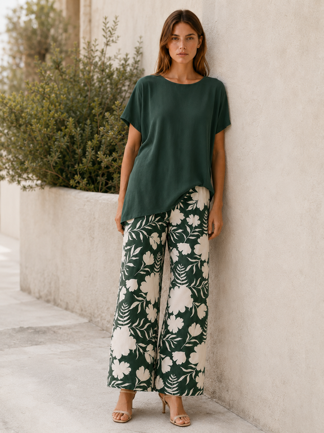 Branka | Two Piece Set with Floral Wide Leg Trousers