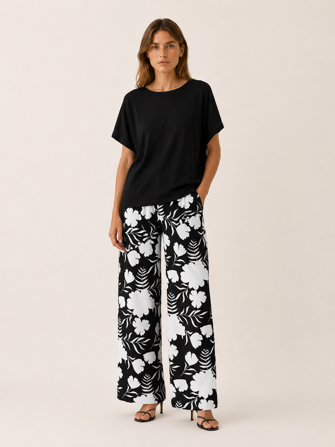 Branka | Two Piece Set with Floral Wide Leg Trousers