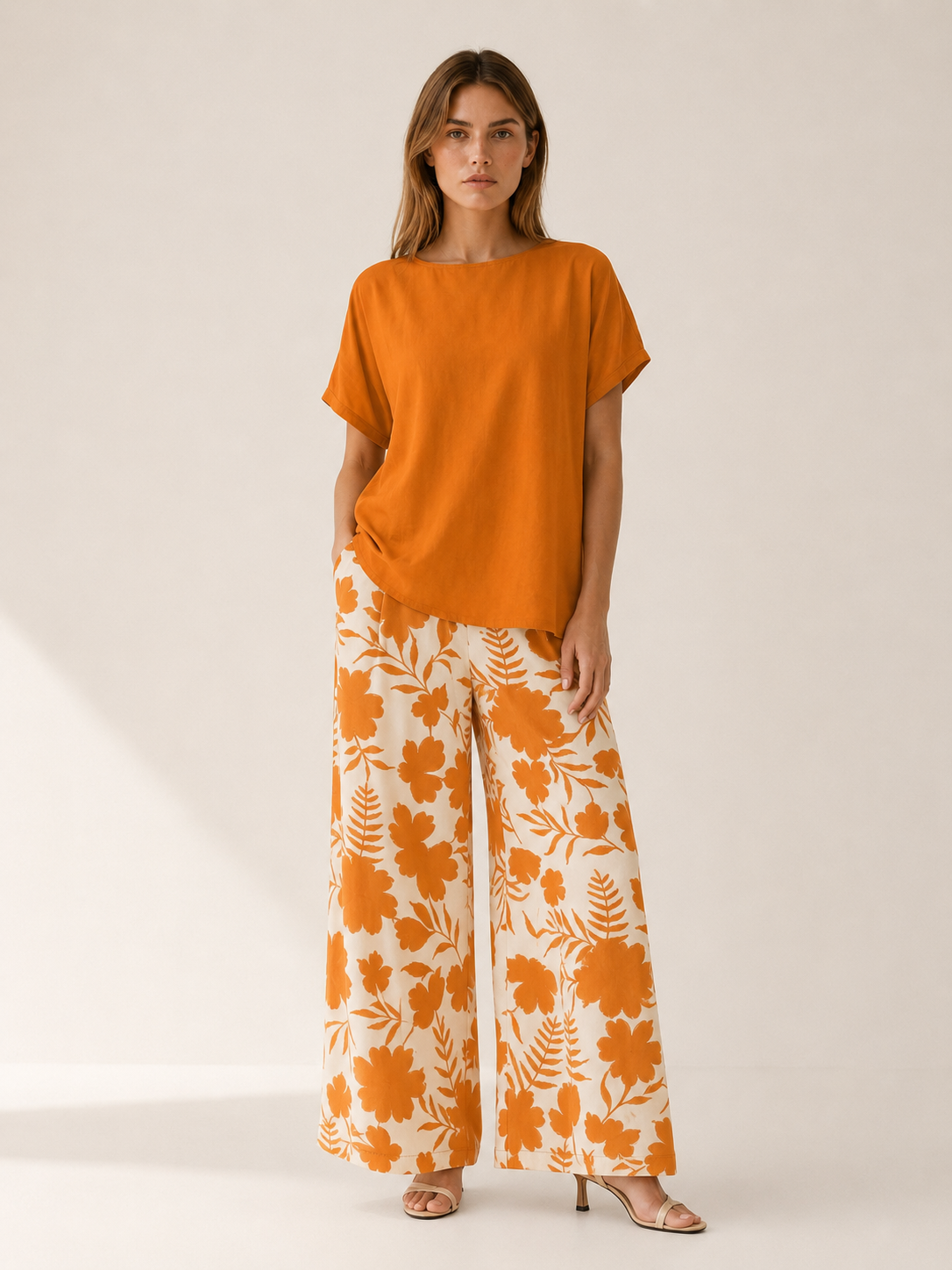 Branka | Two Piece Set with Floral Wide Leg Trousers