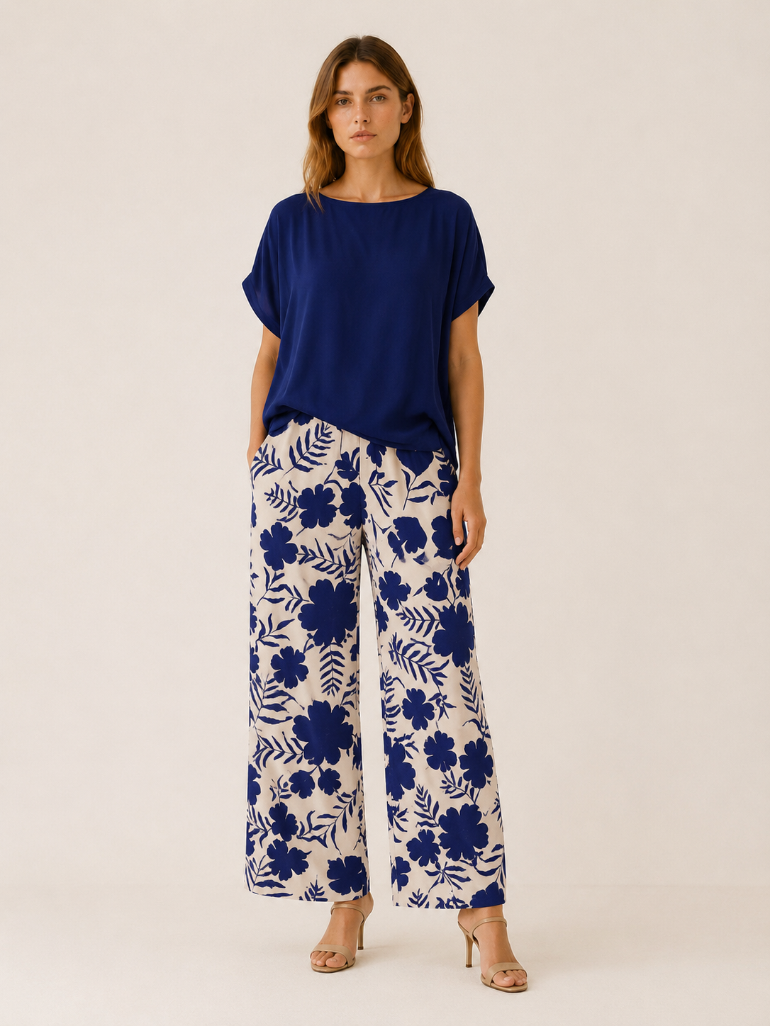 Branka | Two Piece Set with Floral Wide Leg Trousers