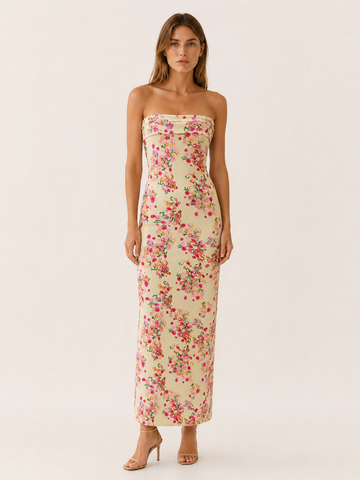 Brenley | Floral Maxi Dress with Strapless Neckline Summer Dress