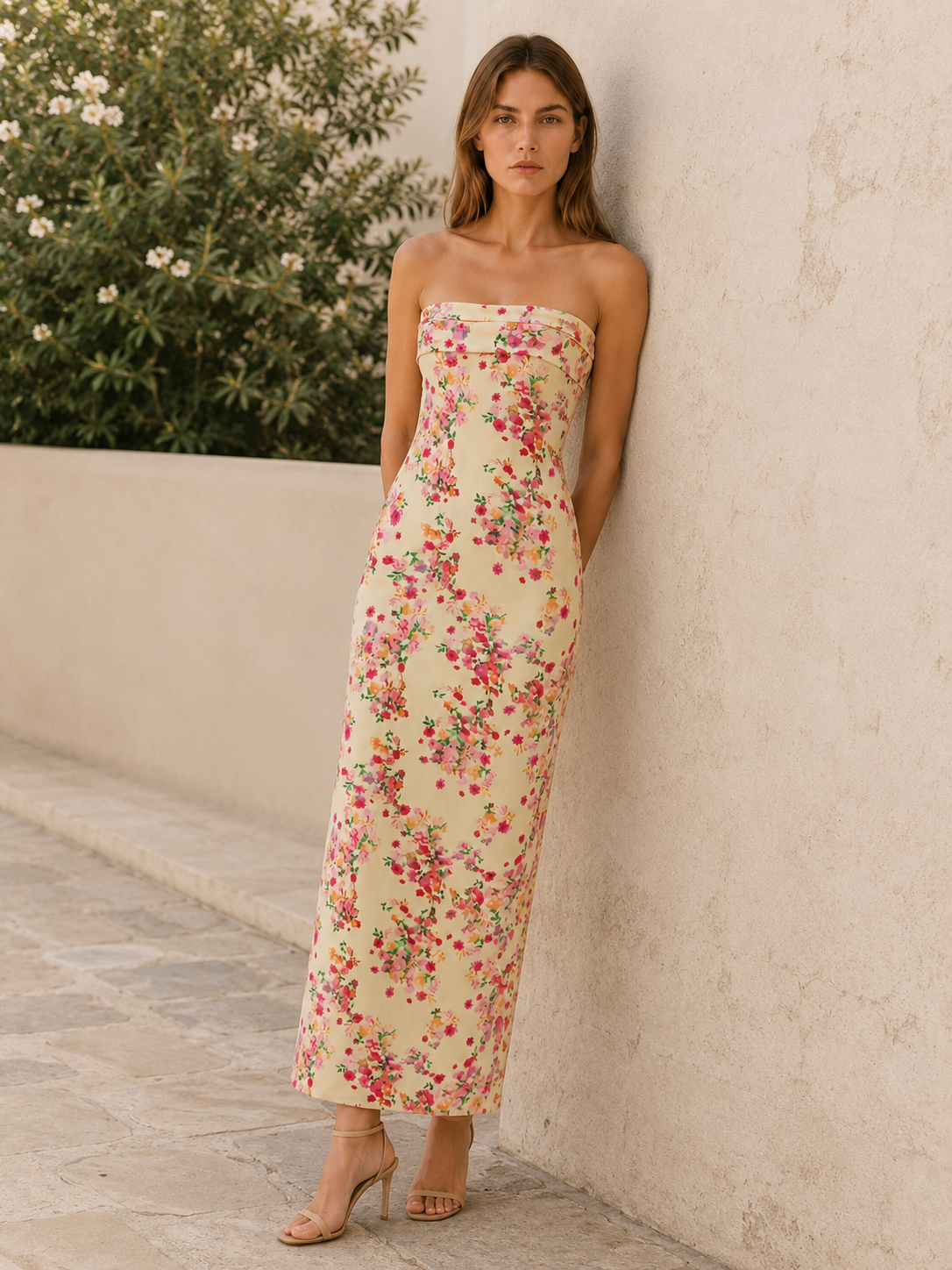 Brenley | Floral Maxi Dress with Strapless Neckline Summer Dress