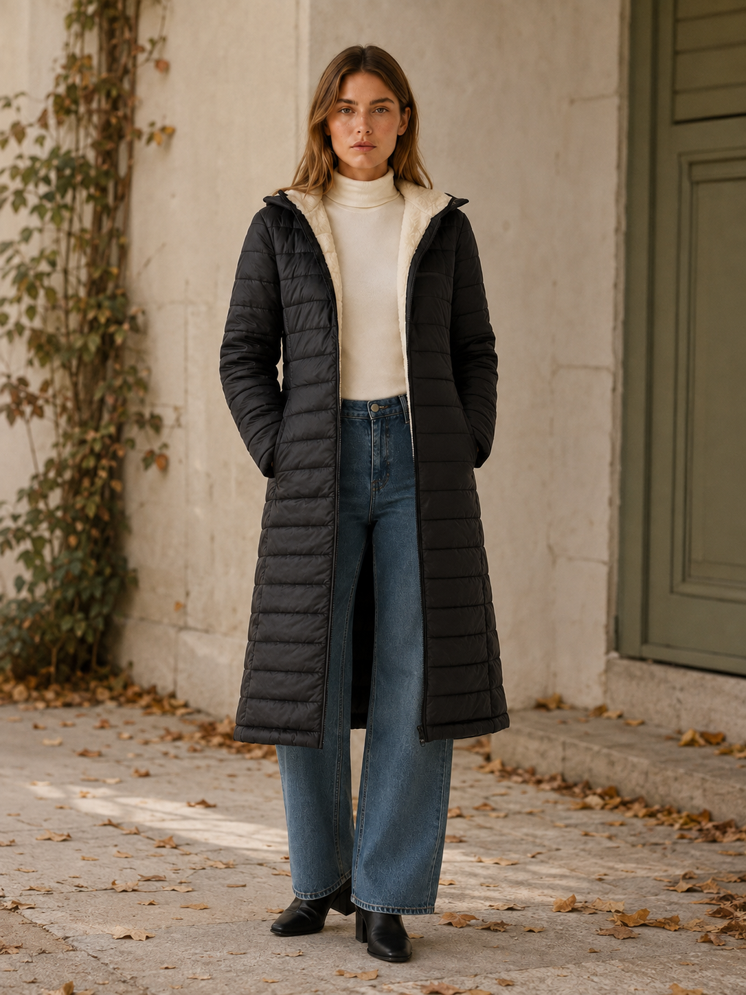 Bria | Women's Longline Puffer Coat with Hood and Zip Front