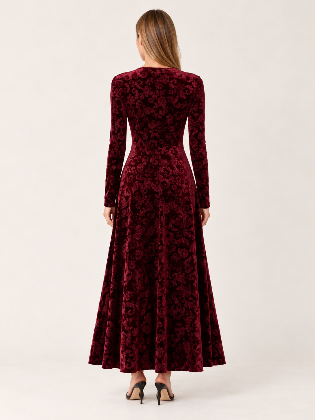 Brietta | Velour Maxi Dress with V Neck Jacquard Detail