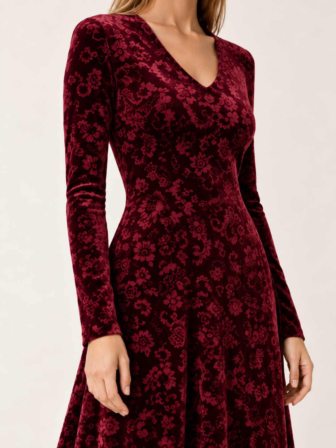 Brietta | Velour Maxi Dress with V Neck Jacquard Detail