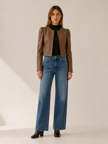 Briony | Cropped Jacket with Puff Sleeves and Open Front